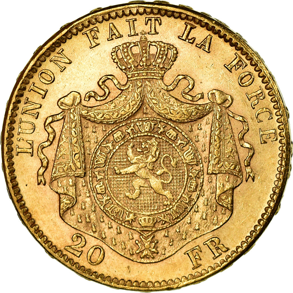 Coin, Belgium, Leopold II, 20 Francs, 20 Frank, 1876, AU(55-58), Gold, KM:37