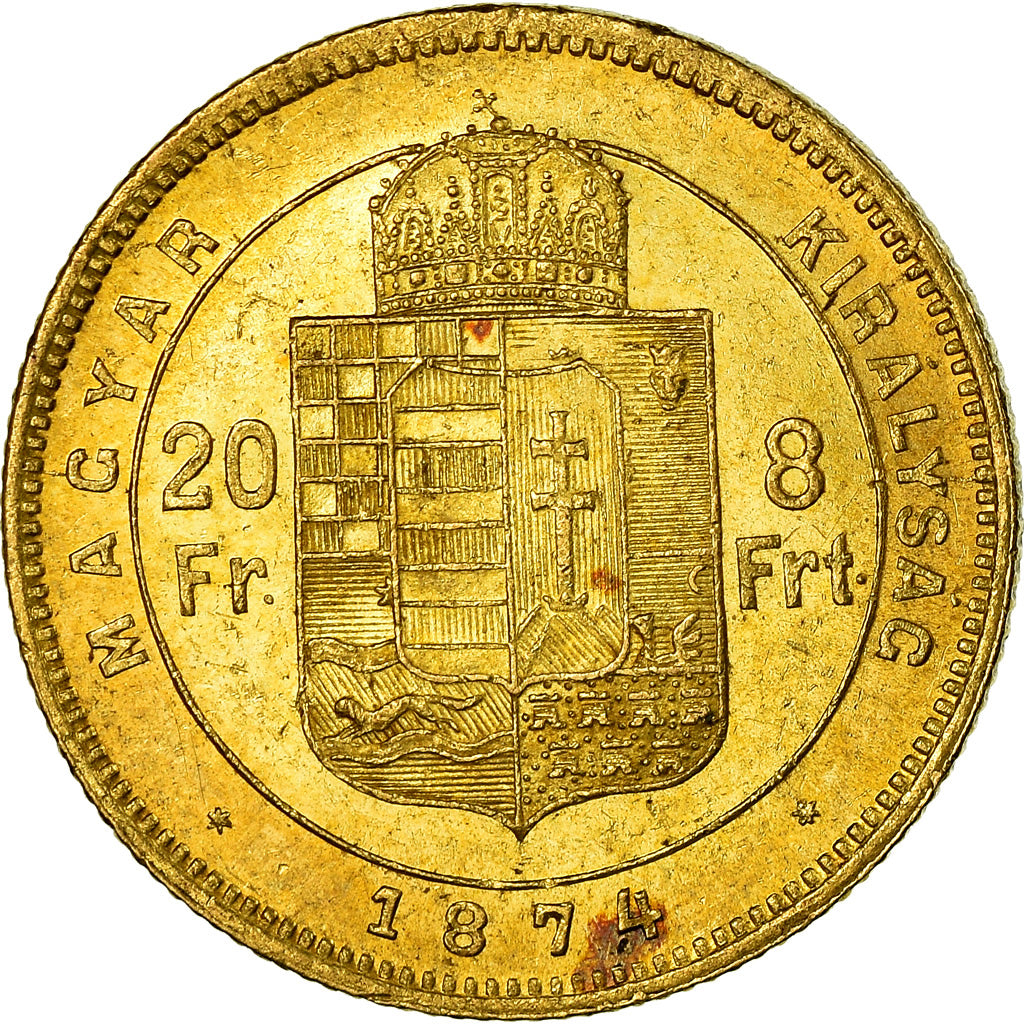 Coin, Hungary, Franz Joseph I, 8 Forint 20 Francs, 1874, Kremnitz, MS(60-62)
