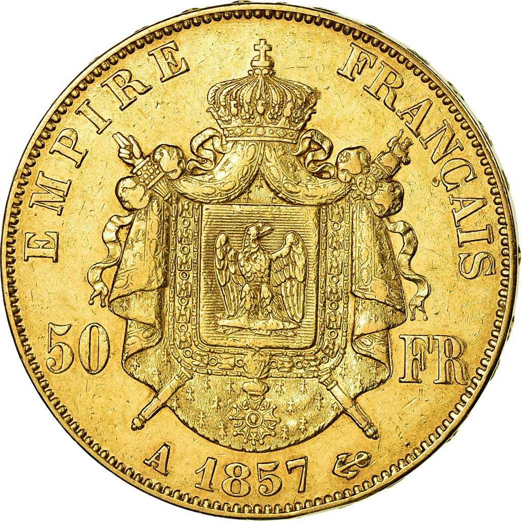 Moneda, Francia, Napoleon III, Napoléon III, 50 Francs, 1857, Paris, MBC, Oro
