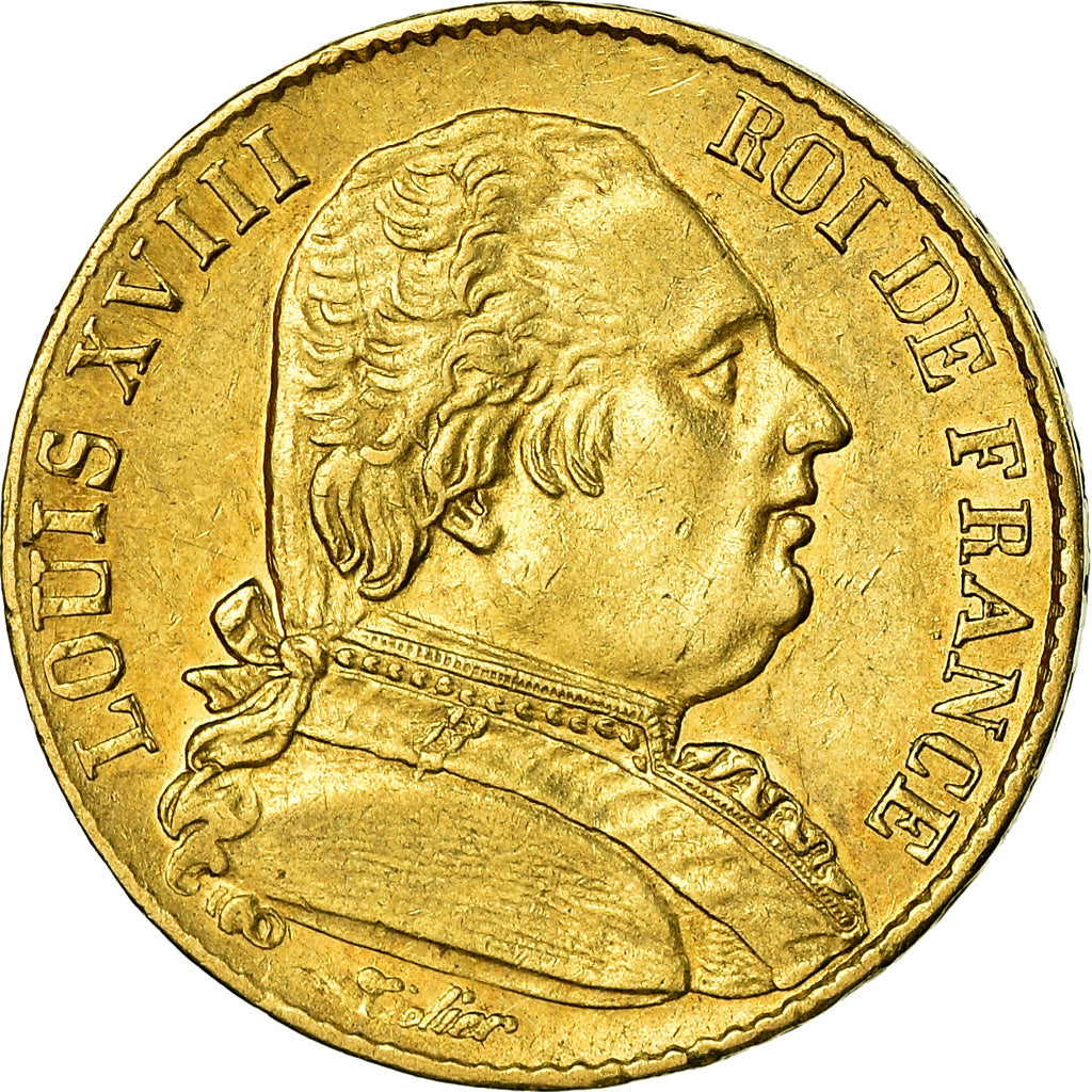 Coin, France, Louis XVIII, Louis XVIII, 20 Francs, 1815, Paris, AU(50-53), Gold