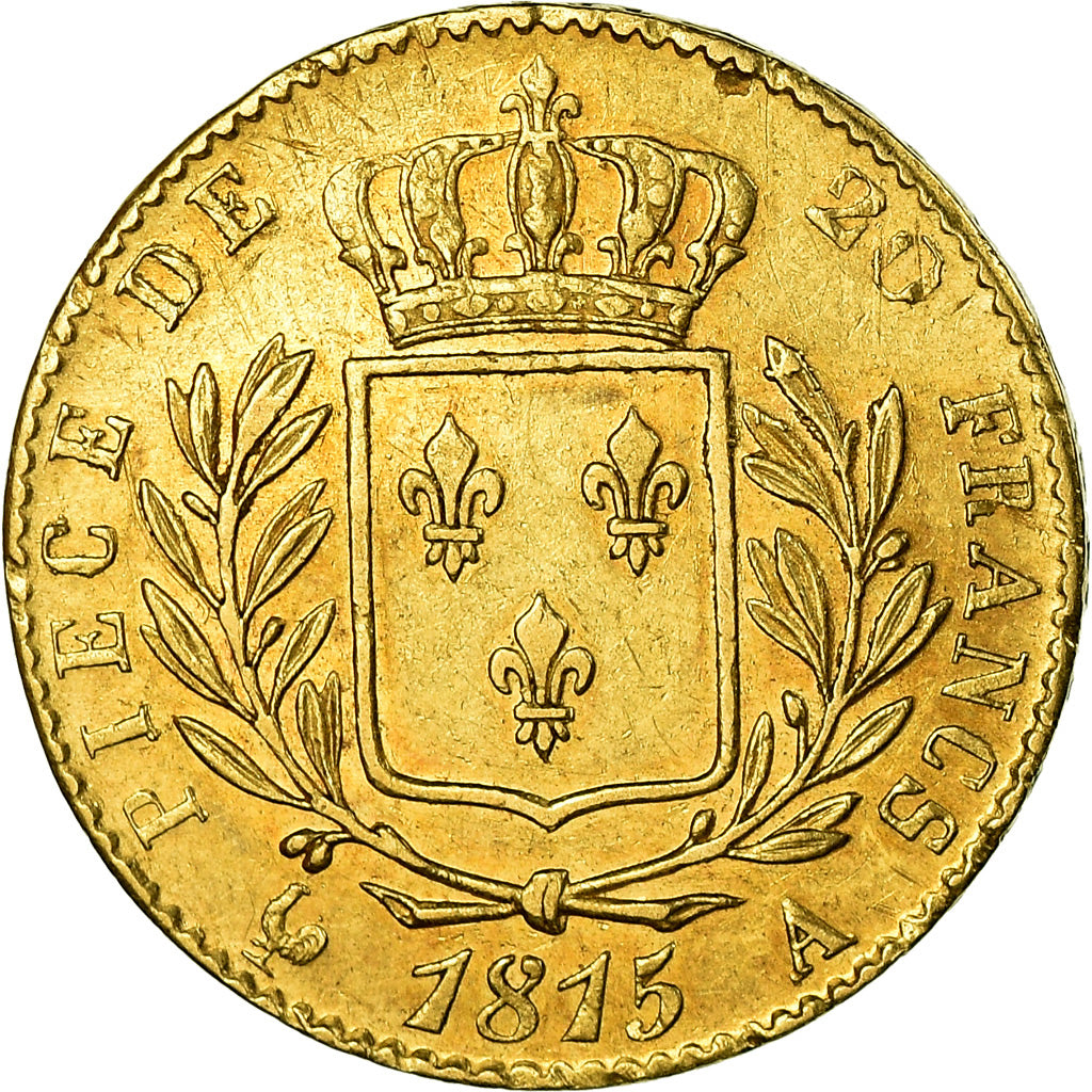 Coin, France, Louis XVIII, Louis XVIII, 20 Francs, 1815, Paris, AU(50-53), Gold