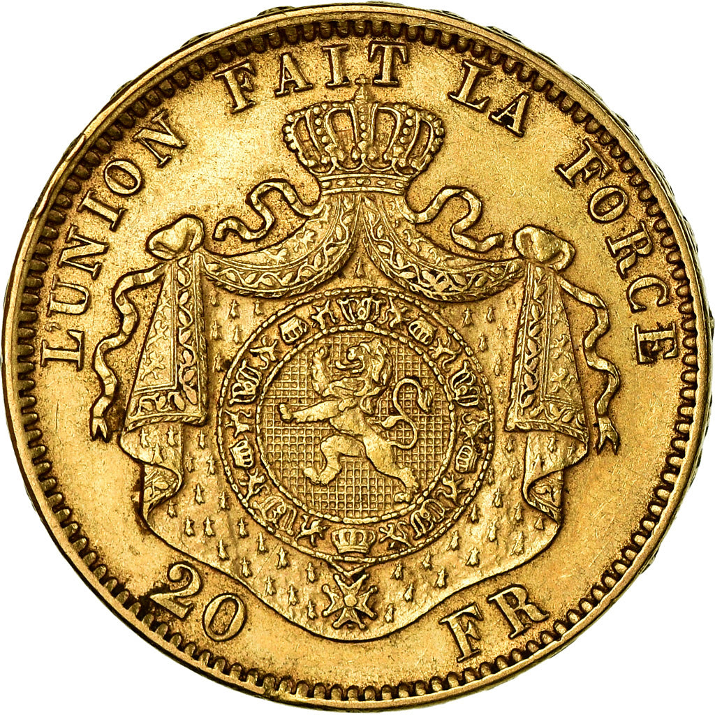 Coin, Belgium, Leopold II, 20 Francs, 20 Frank, 1877, AU(50-53), Gold, KM:37