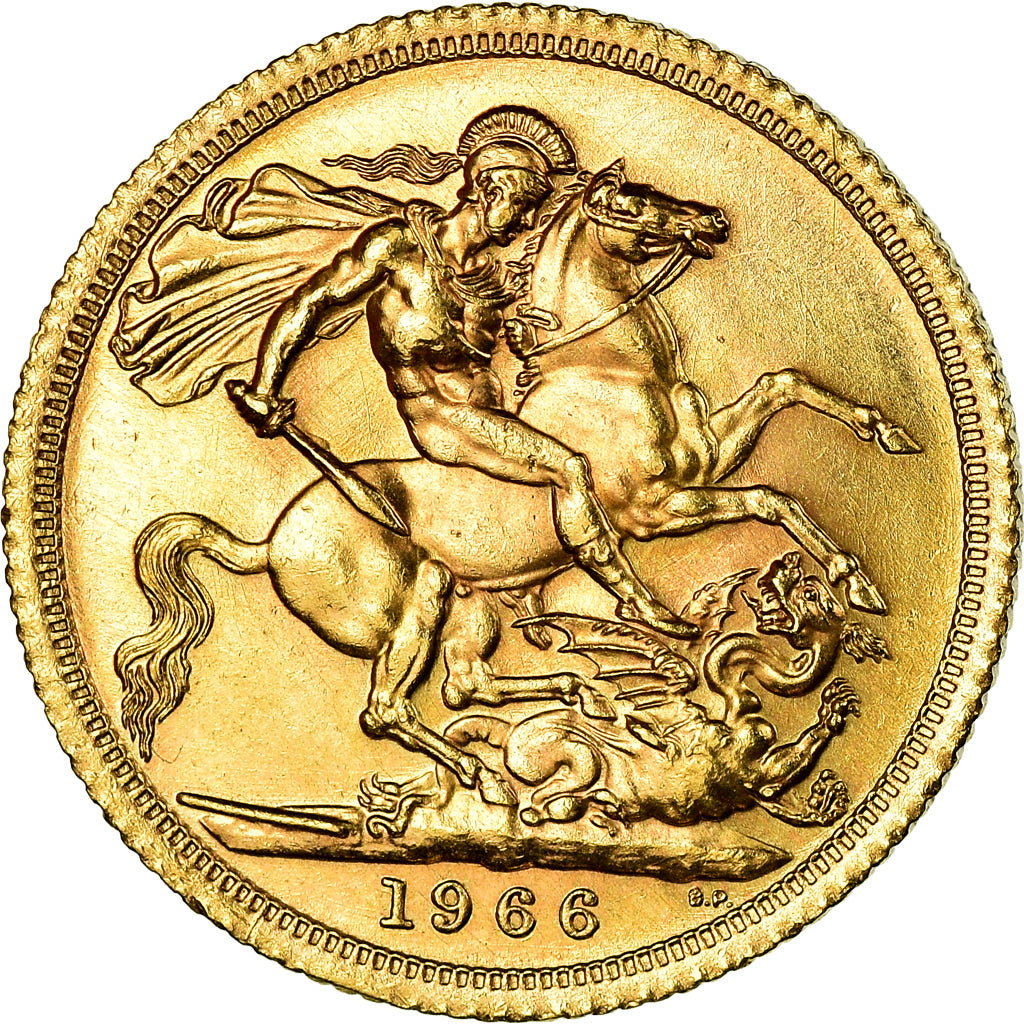 Coin, Great Britain, Elizabeth II, Sovereign, 1966, AU(55-58), Gold, KM:908