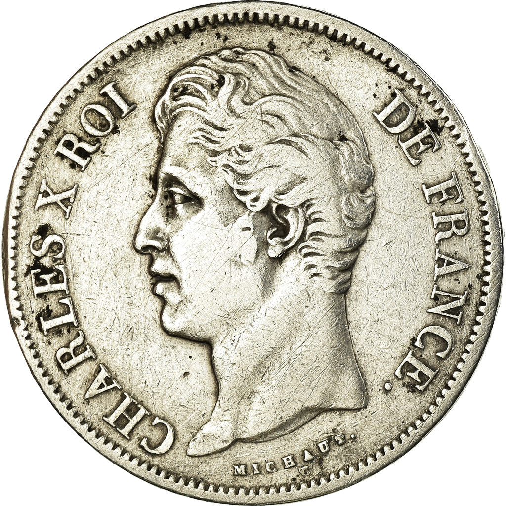 Moneda, Francia, Charles X, 5 Francs, 1829, Lille, BC+, Plata, KM:728.13