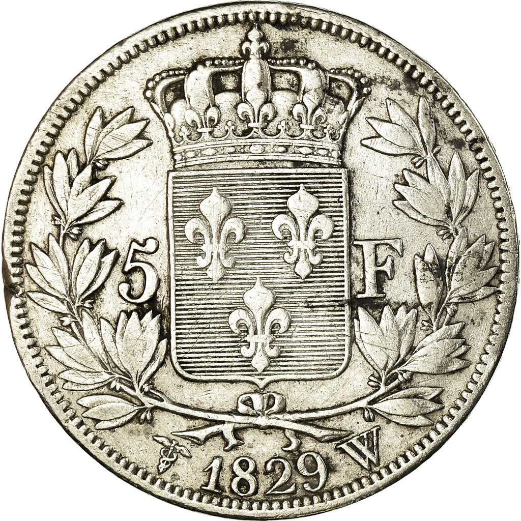 Moneda, Francia, Charles X, 5 Francs, 1829, Lille, BC+, Plata, KM:728.13