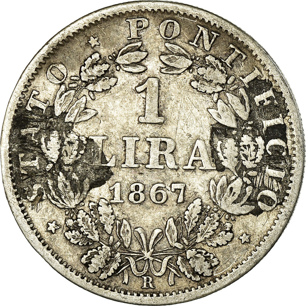 Münze, Italien Staaten, PAPAL STATES, Pius IX, Lira, 1867, Rome, S+, Silber