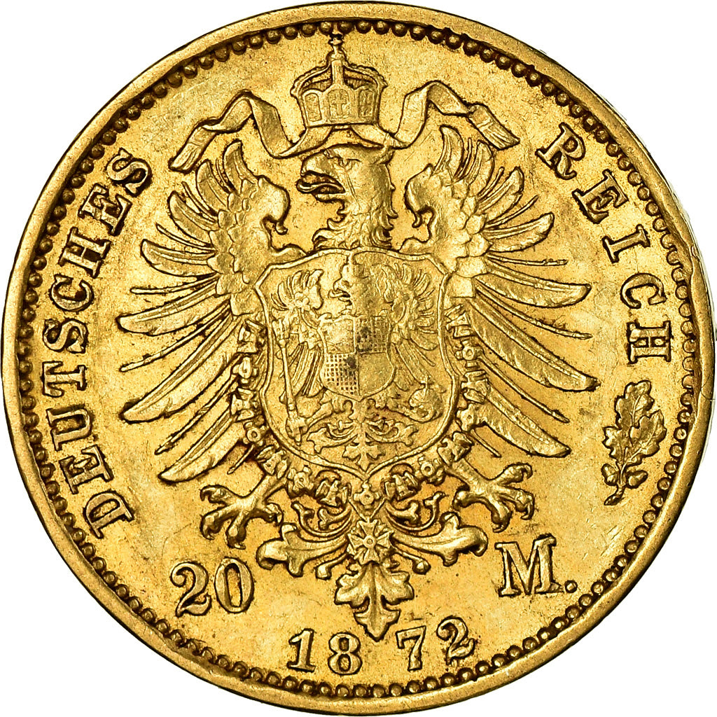 Moneta, Stati tedeschi, PRUSSIA, Wilhelm I, 20 Mark, 1872, Berlin, BB+, Oro