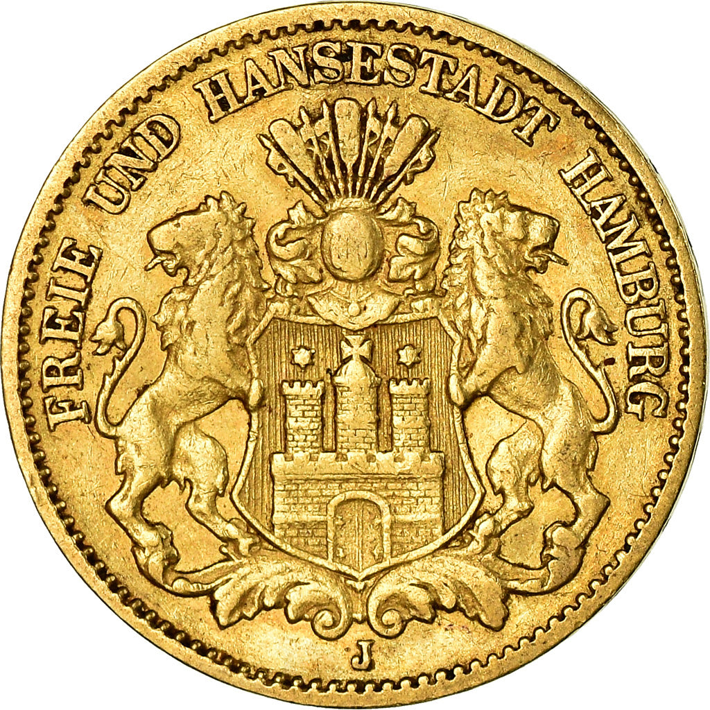Coin, German States, HAMBURG, 10 Mark, 1875, Hambourg, EF(40-45), Gold, KM:600