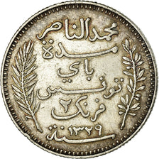 Monnaie, Tunisie, Muhammad al-Nasir Bey, 2 Francs, 1911, Paris, TTB+, Argent