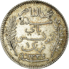 Monnaie, Tunisie, Muhammad al-Nasir Bey, Franc, 1915, Paris, TTB+, Argent