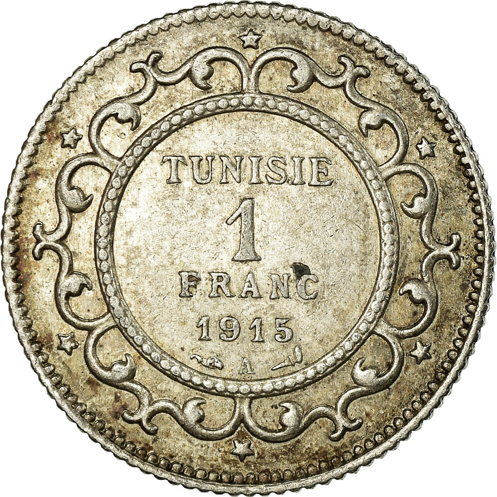 Monnaie, Tunisie, Muhammad al-Nasir Bey, Franc, 1915, Paris, TTB+, Argent