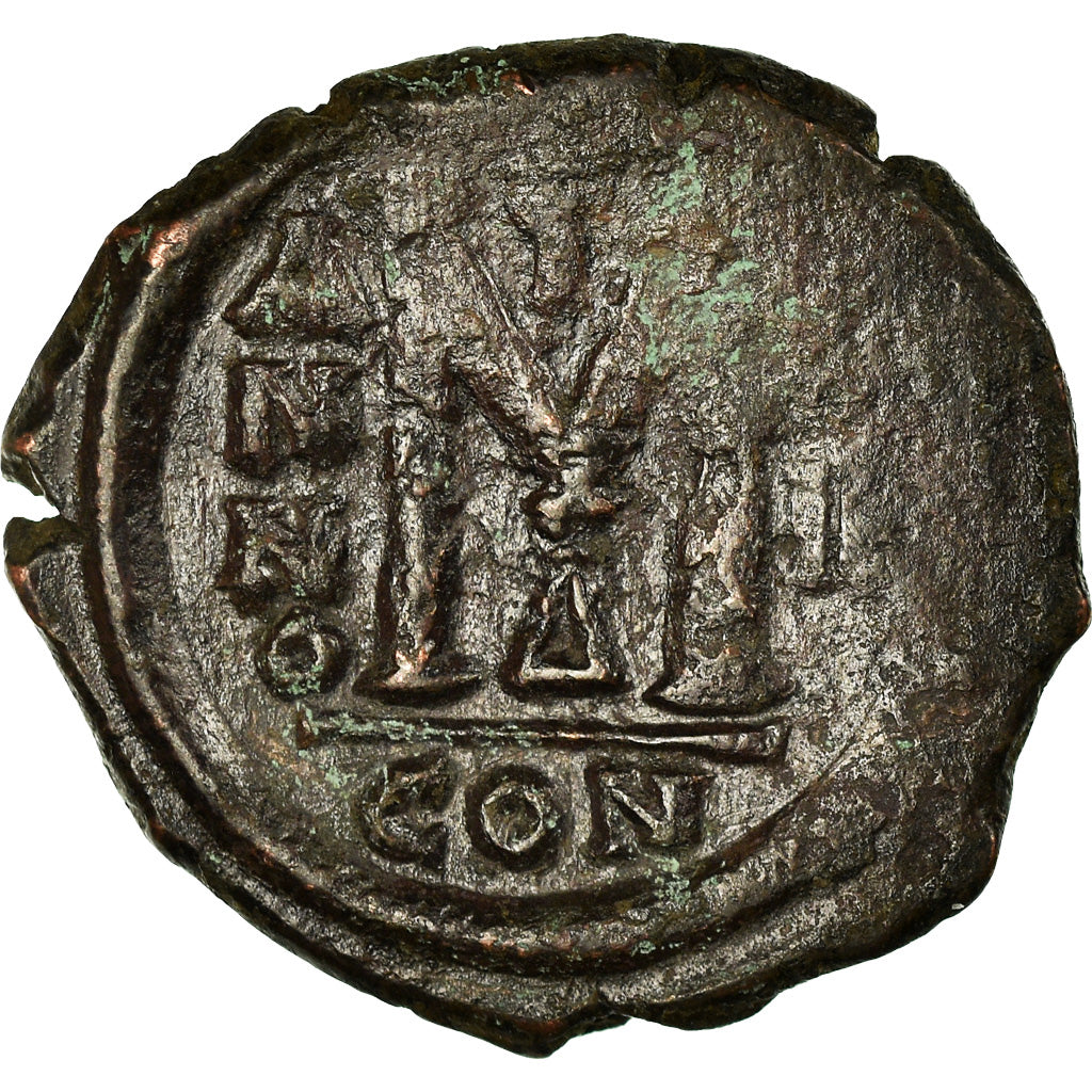 Moneta, Justin II, Follis, 566-567, Constantinople, MB+, Rame, Sear:360