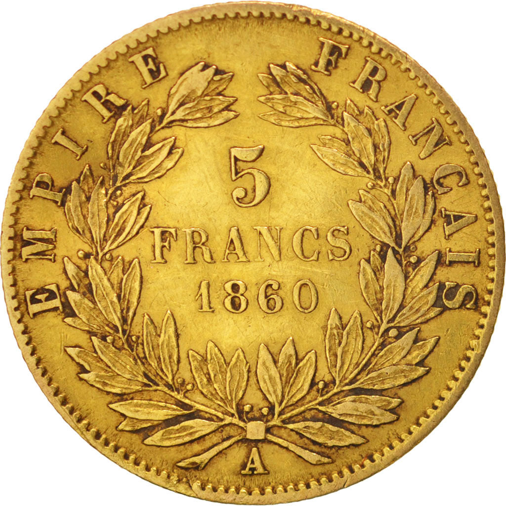 France, Napoleon III, Napoléon III, 5 Francs, 1860, Paris, Gold, KM:787.1
