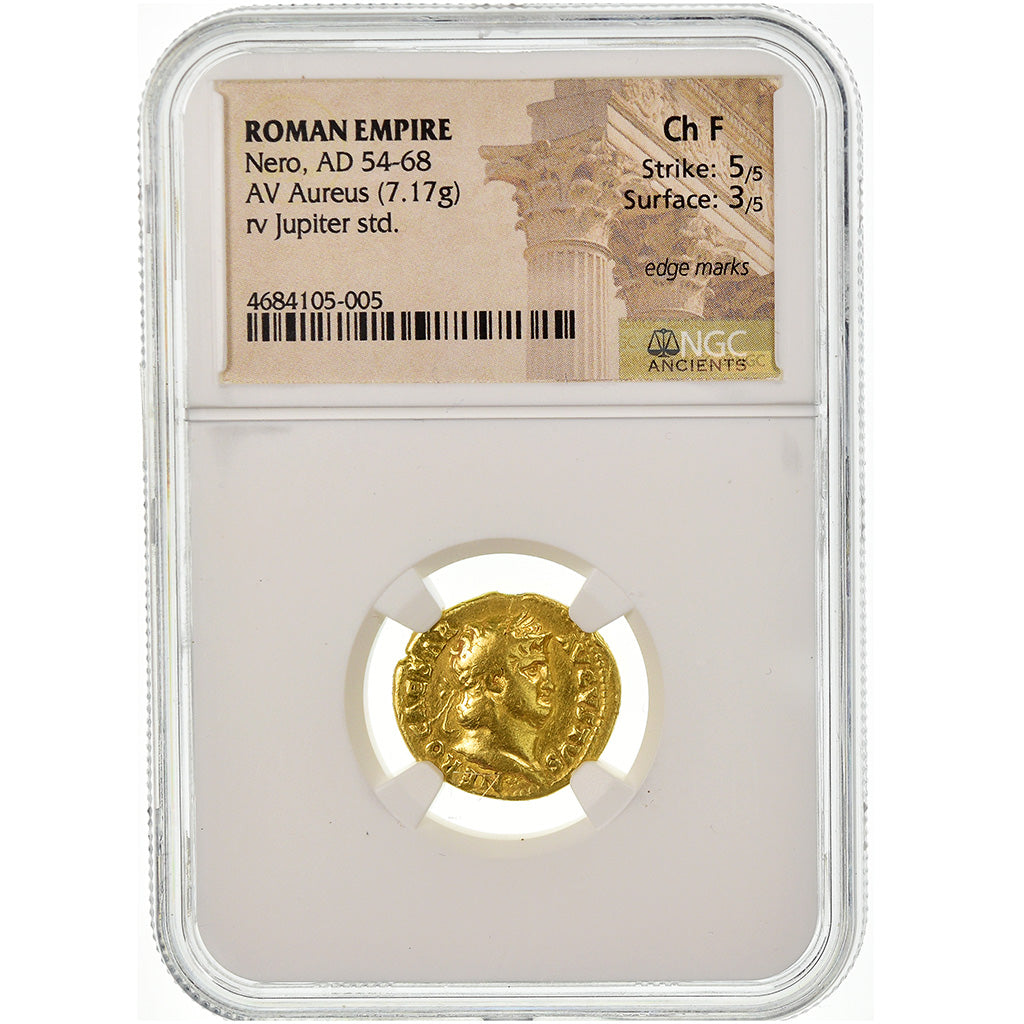 Coin, Nero, Aureus, 64-65, Rome, graded, NGC, Ch F, VF(30-35), Gold, RIC:52
