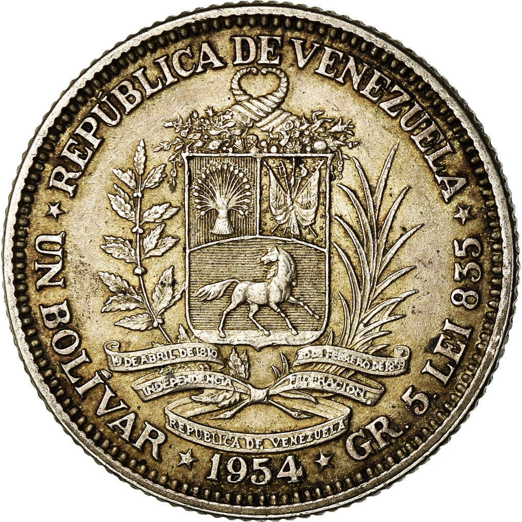 Münze, Venezuela, Bolivar, 1954, Philadelphia, SS+, Silber, KM:37
