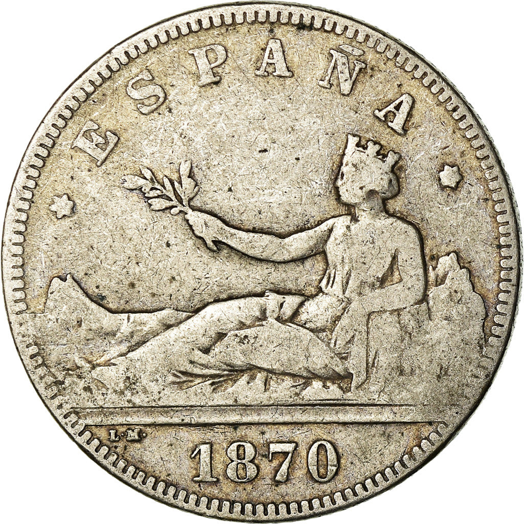 Coin, Spain, Provisional Government, 2 Pesetas, 1870 (73), Madrid, VF(20-25)
