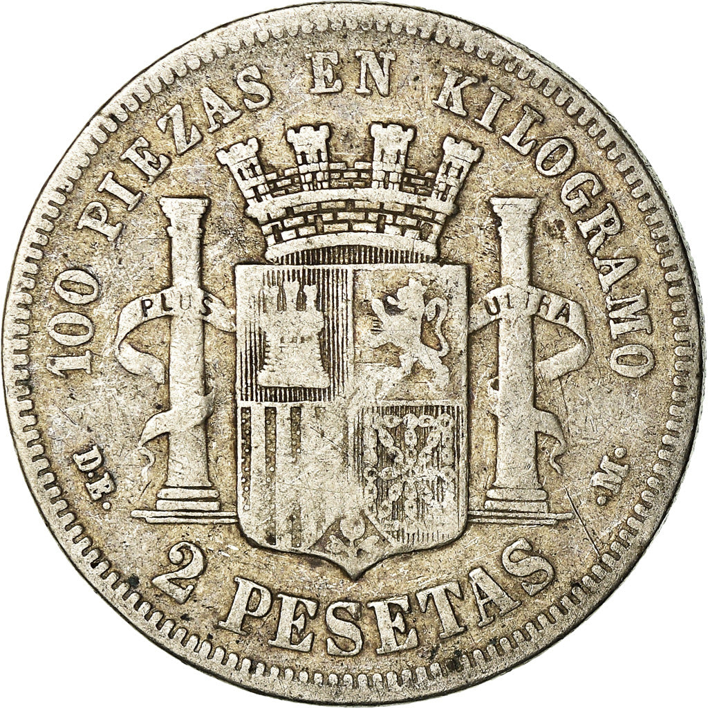 Coin, Spain, Provisional Government, 2 Pesetas, 1870 (73), Madrid, VF(20-25)