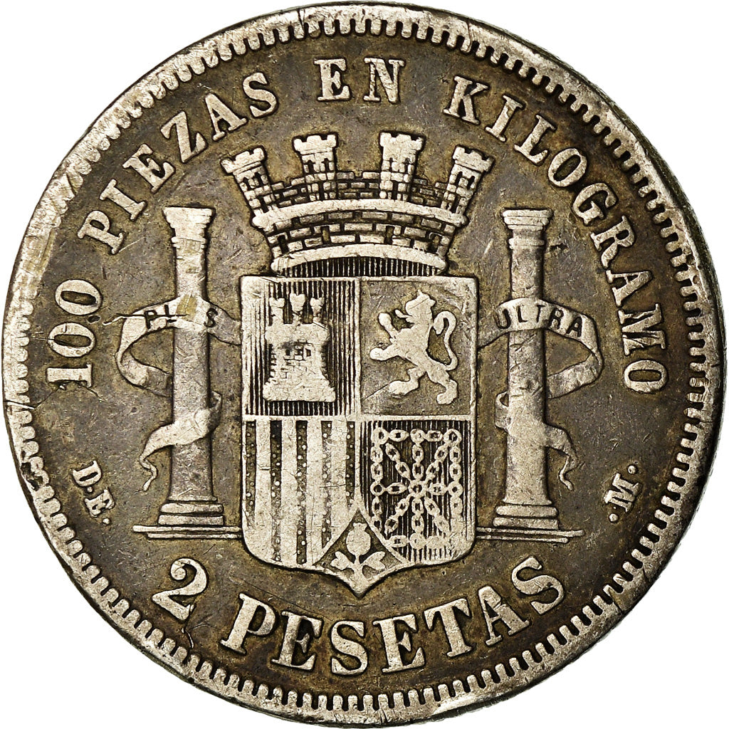 Coin, Spain, Provisional Government, 2 Pesetas, 1870 (73), Madrid, VF(30-35)