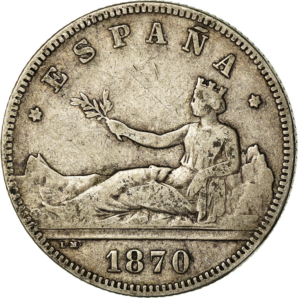 Coin, Spain, Provisional Government, 2 Pesetas, 1870 (74), Madrid, VF(20-25)
