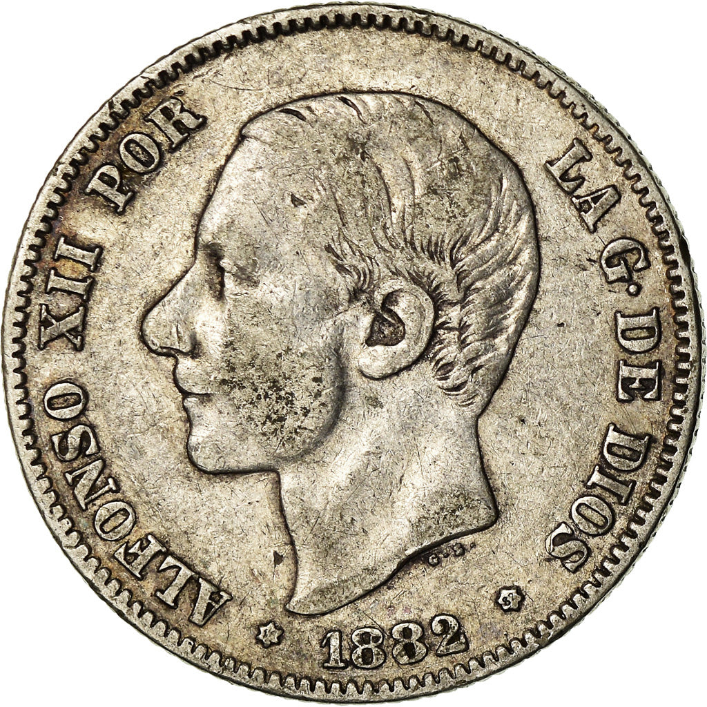 Coin, Spain, Alfonso XII, 2 Pesetas, 1882, Madrid, EF(40-45), Silver, KM:678.2