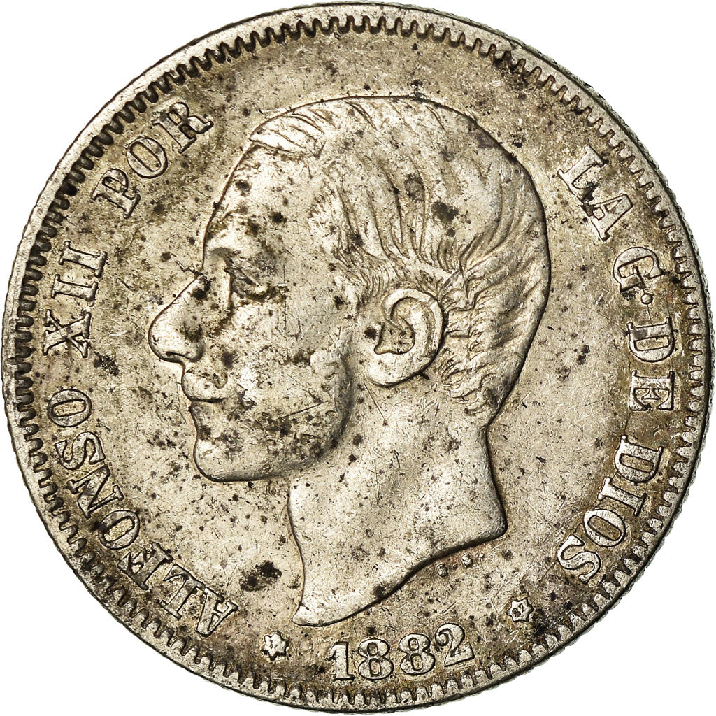 Moneta, Spagna, Alfonso XII, 2 Pesetas, 1882, Madrid, BB, Argento, KM:678.2