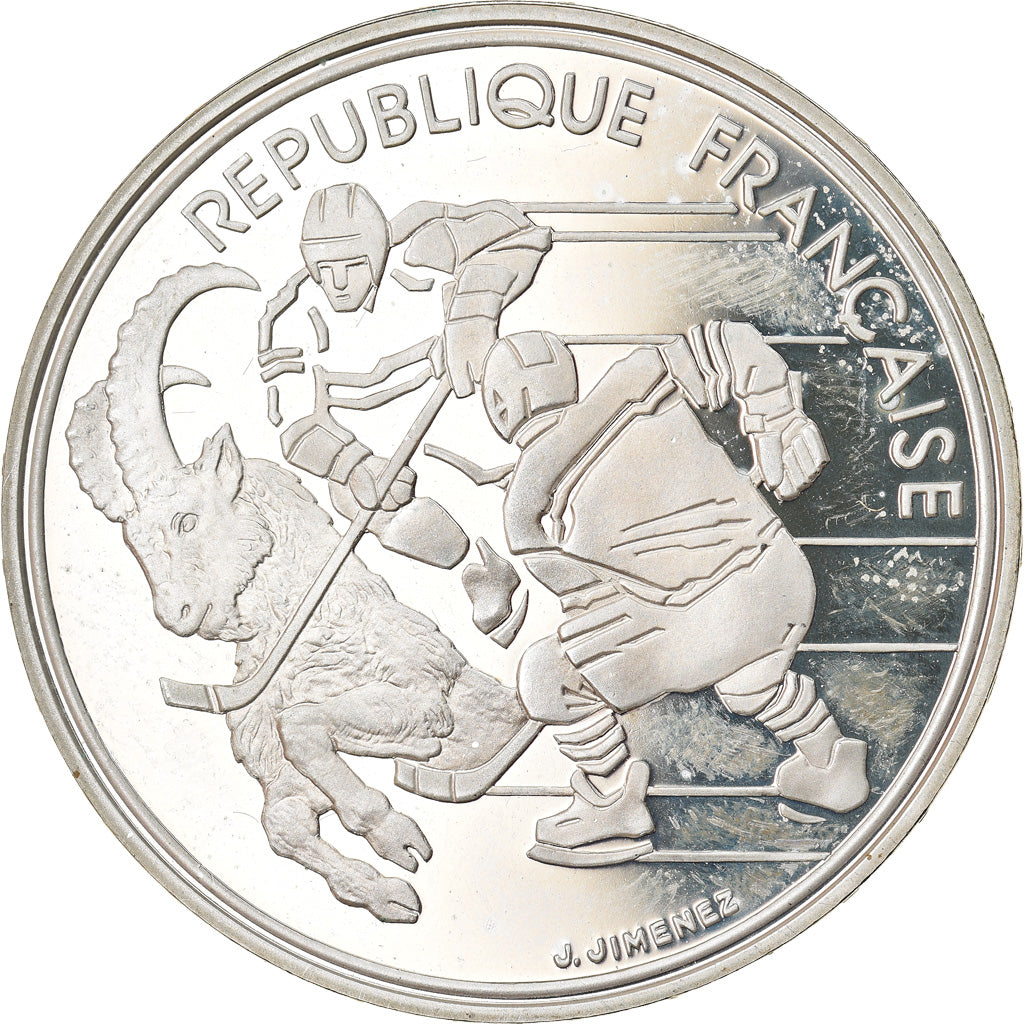 Moneta, Francja, Hockey players, 100 Francs, 1991, Albertville 92, MS(65-70)