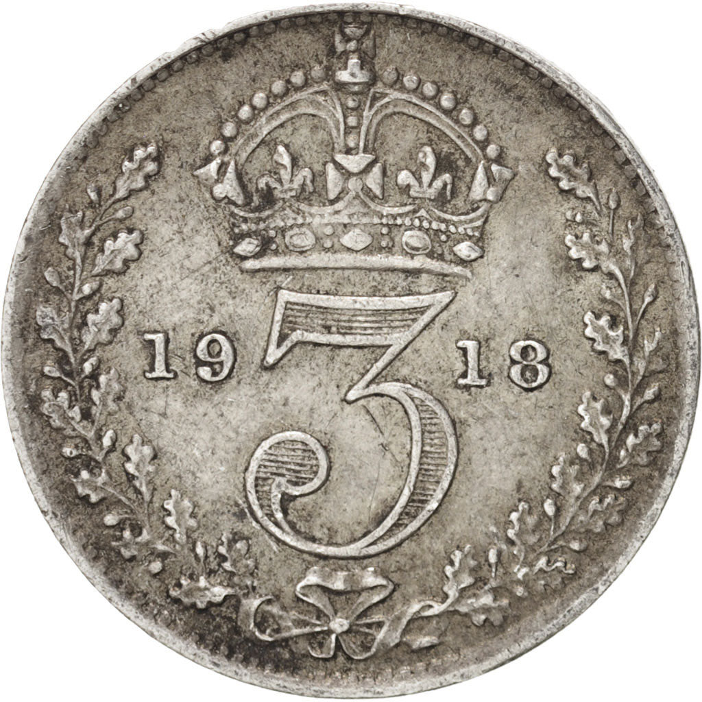 Coin, Great Britain, George V, 3 Pence, 1918, AU(50-53), Silver, KM:813