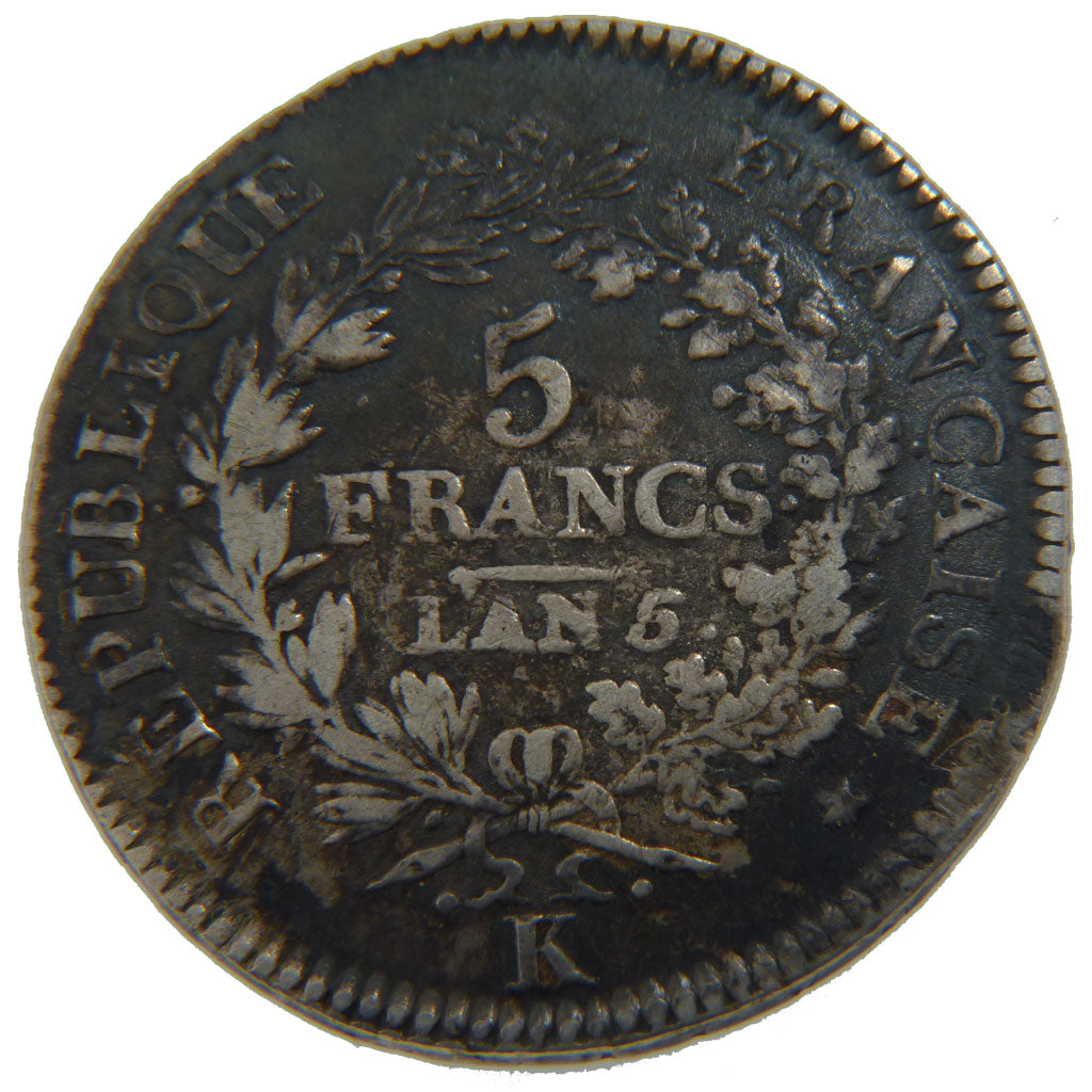 FRANCE, Union et Force, 5 Francs, Bordeaux, KM #639.5, EF(40-45), Silver,...