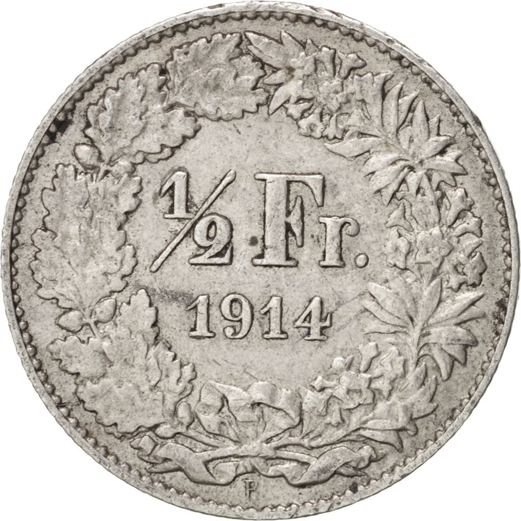 Coin, Switzerland, 1/2 Franc, 1914, Bern, AU(50-53), Silver, KM:23