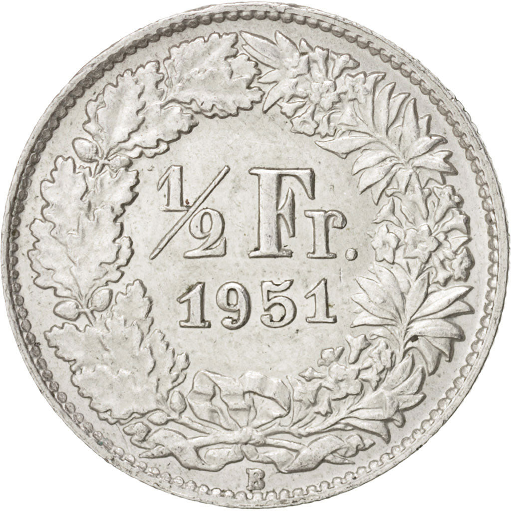 Coin, Switzerland, 1/2 Franc, 1951, Bern, AU(55-58), Silver, KM:23
