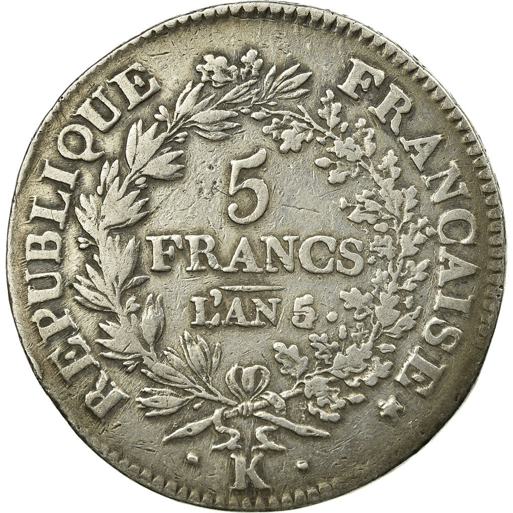 Coin, France, Union et Force, 5 Francs, AN 5, Bordeaux, VF(30-35), Silver
