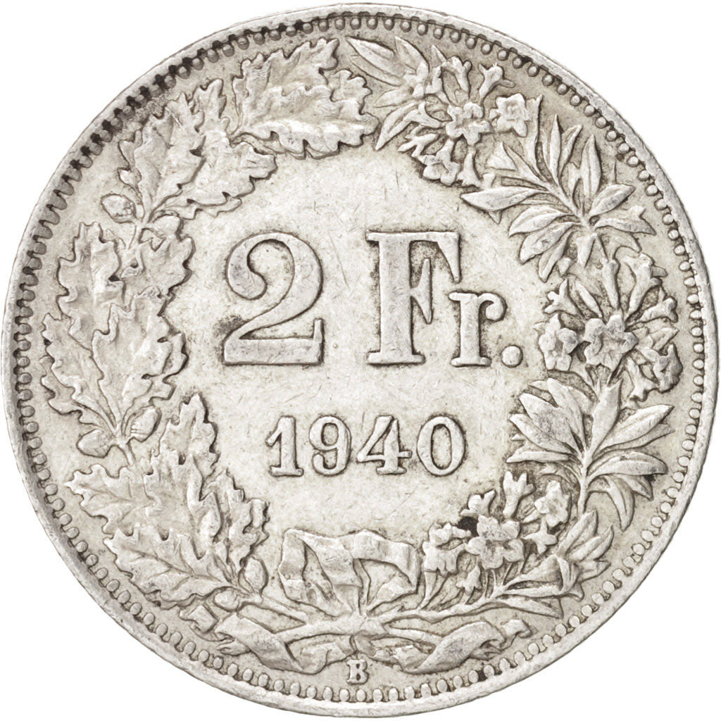 Coin, Switzerland, 2 Francs, 1940, Bern, AU(50-53), Silver, KM:21