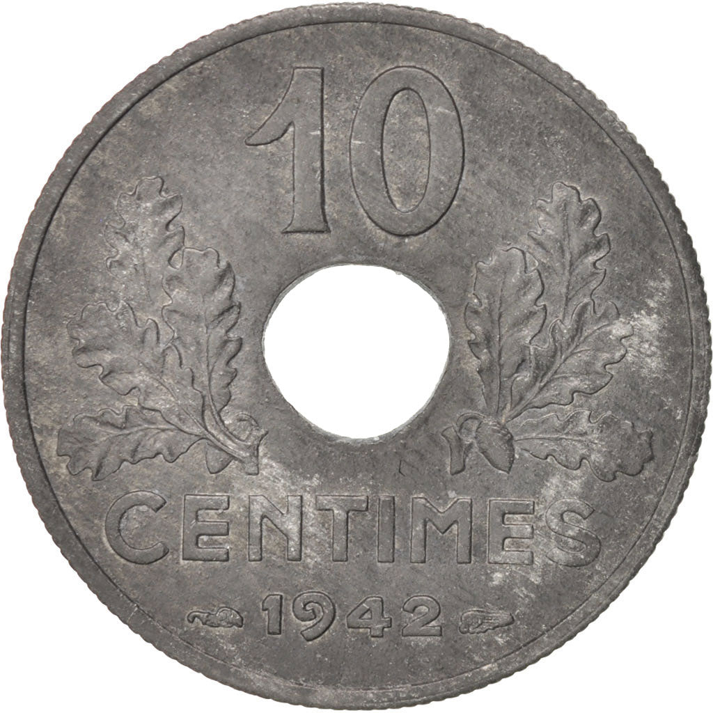 France, État français, 10 Centimes, 1942, AU(50-53), Zinc, KM:898.2, Gadoury:290