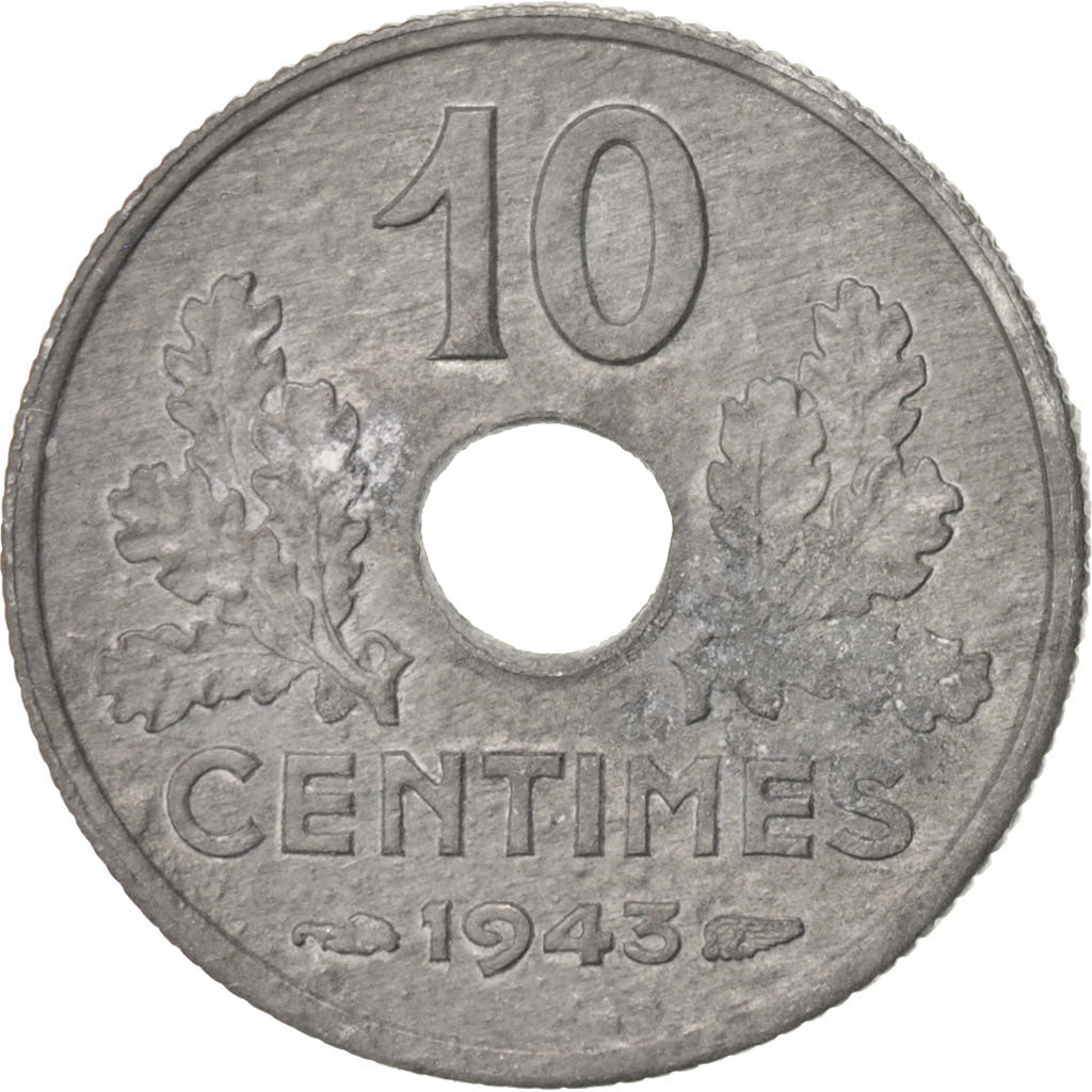 France, État français, 10 Centimes, 1943, AU(50-53), Zinc, KM:903, Gadoury:291