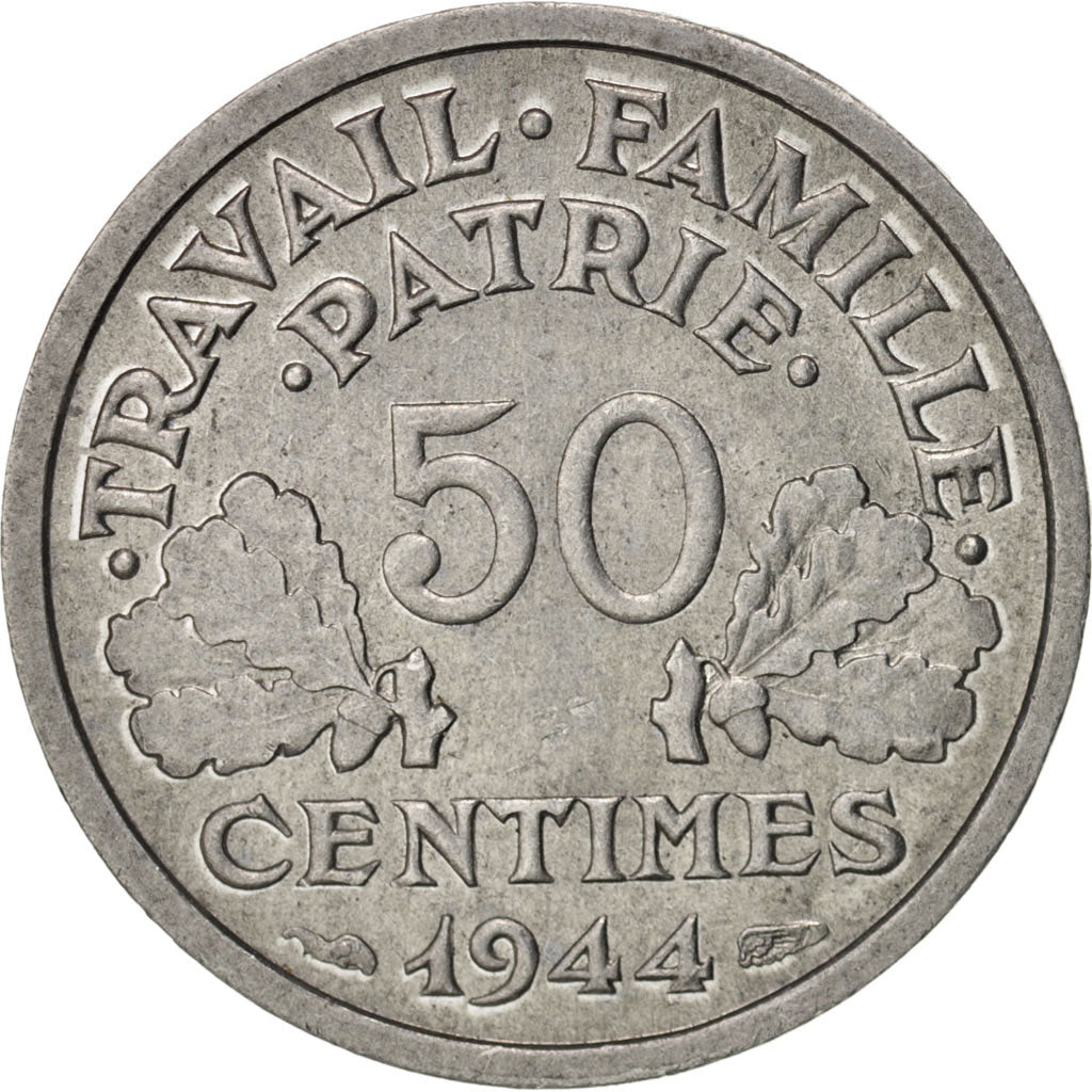 Coin, France, Bazor, 50 Centimes, 1944, Beaumont le Roger, MS(60-62), Aluminum