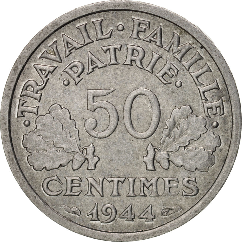 Coin, France, Bazor, 50 Centimes, 1944, Beaumont le Roger, MS(60-62), Aluminum