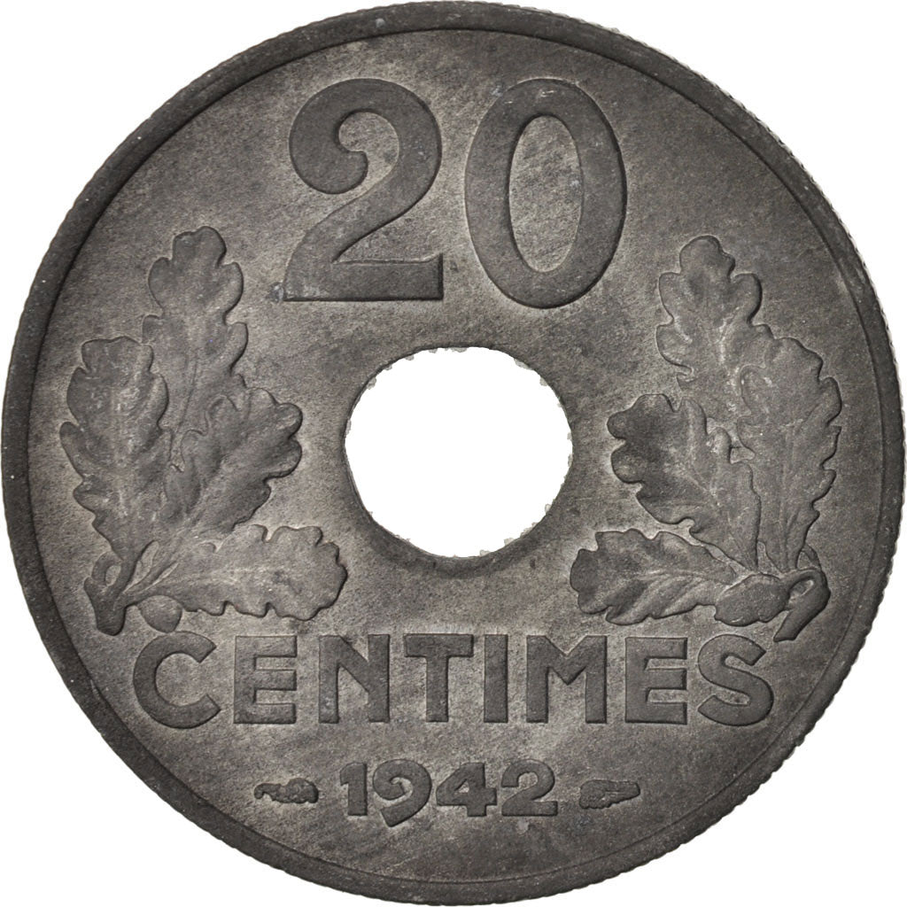 Coin, France, État français, 20 Centimes, 1942, Paris, AU(55-58), Zinc
