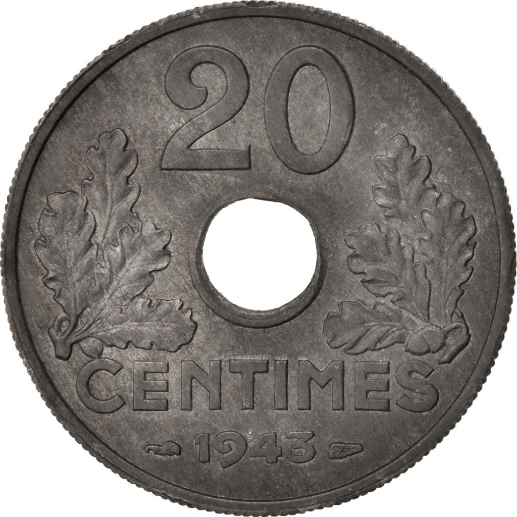 Monnaie, France, État français, 20 Centimes, 1943, Paris, SUP, Zinc, KM:900.1