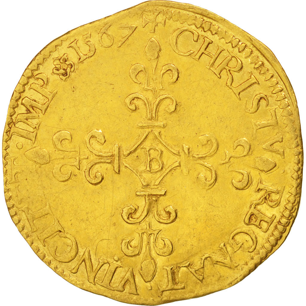 Coin, France, Ecu d'or, 1567, Rouen, AU(50-53), Gold, Sombart:4904