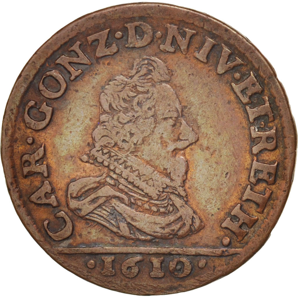 Moneta, STATI FRANCESI, NEVERS & RETHEL, 2 Liard, 1610, Charleville, BB+, Rame