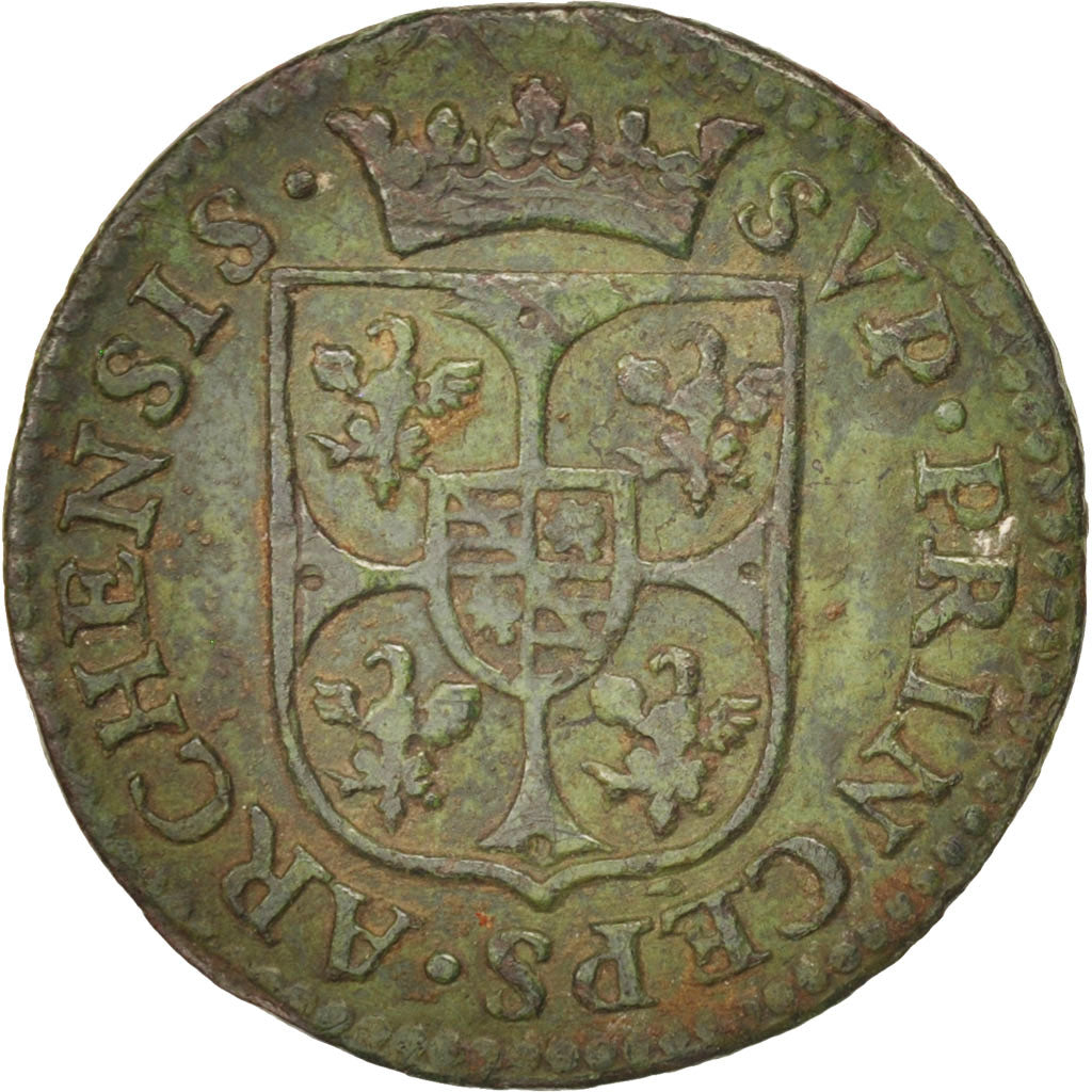 Coin, FRENCH STATES, Liard, 1612, Charleville, VF(30-35), Copper, C2G:284