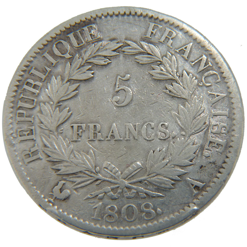 FRANCE, 5 Francs, 1808, Paris, VF(30-35), Silver, Gadoury #583, 24.70