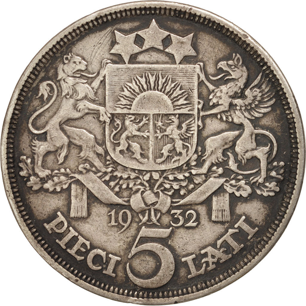 Lettonia, 5 Lati, 1932, BB, Argento, KM:9