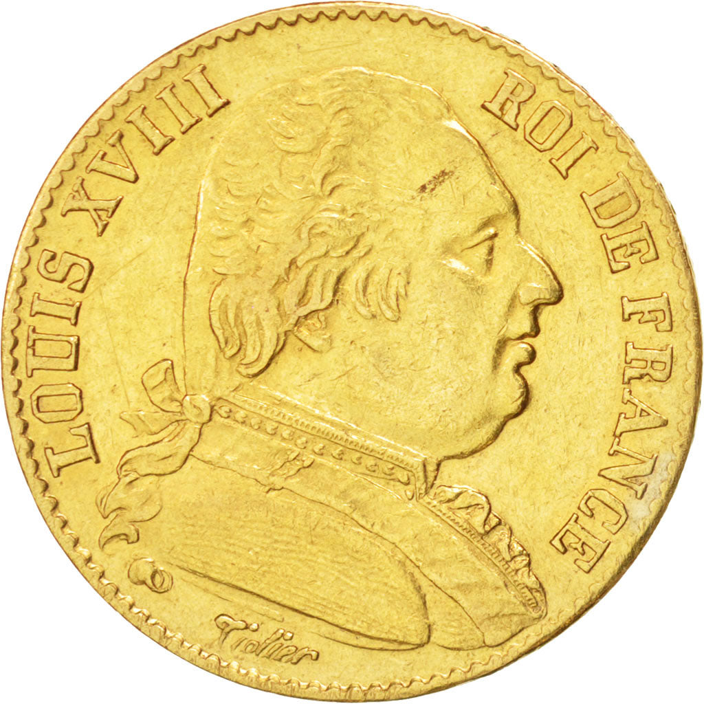 Coin, France, Louis XVIII, Louis XVIII, 20 Francs, 1814, Paris, AU(50-53), Gold