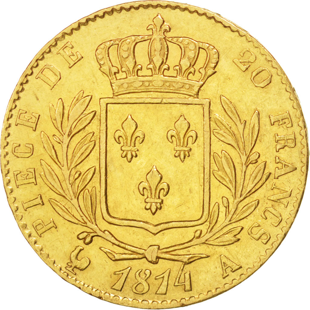Coin, France, Louis XVIII, Louis XVIII, 20 Francs, 1814, Paris, AU(50-53), Gold