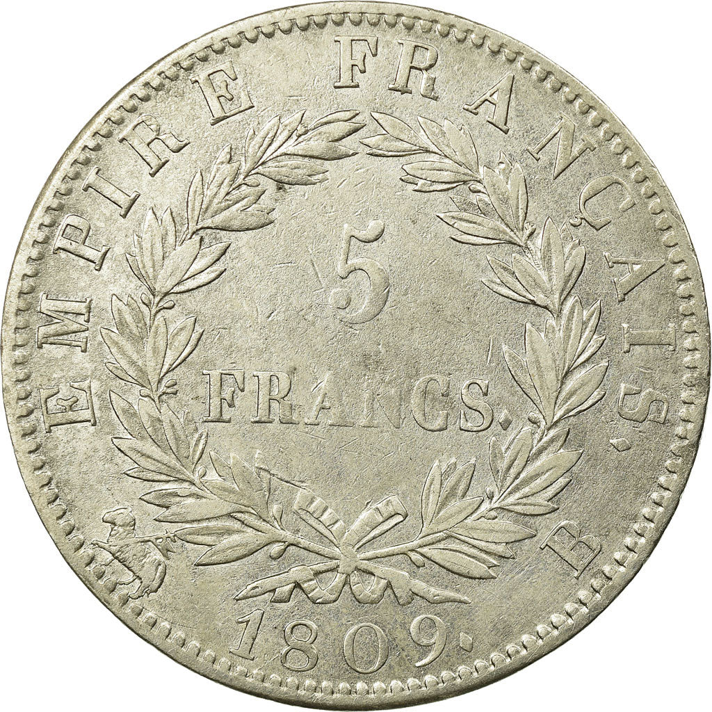 Moneta, Francia, Napoléon I, 5 Francs, 1809, Rouen, BB+, Argento, Gadoury:584