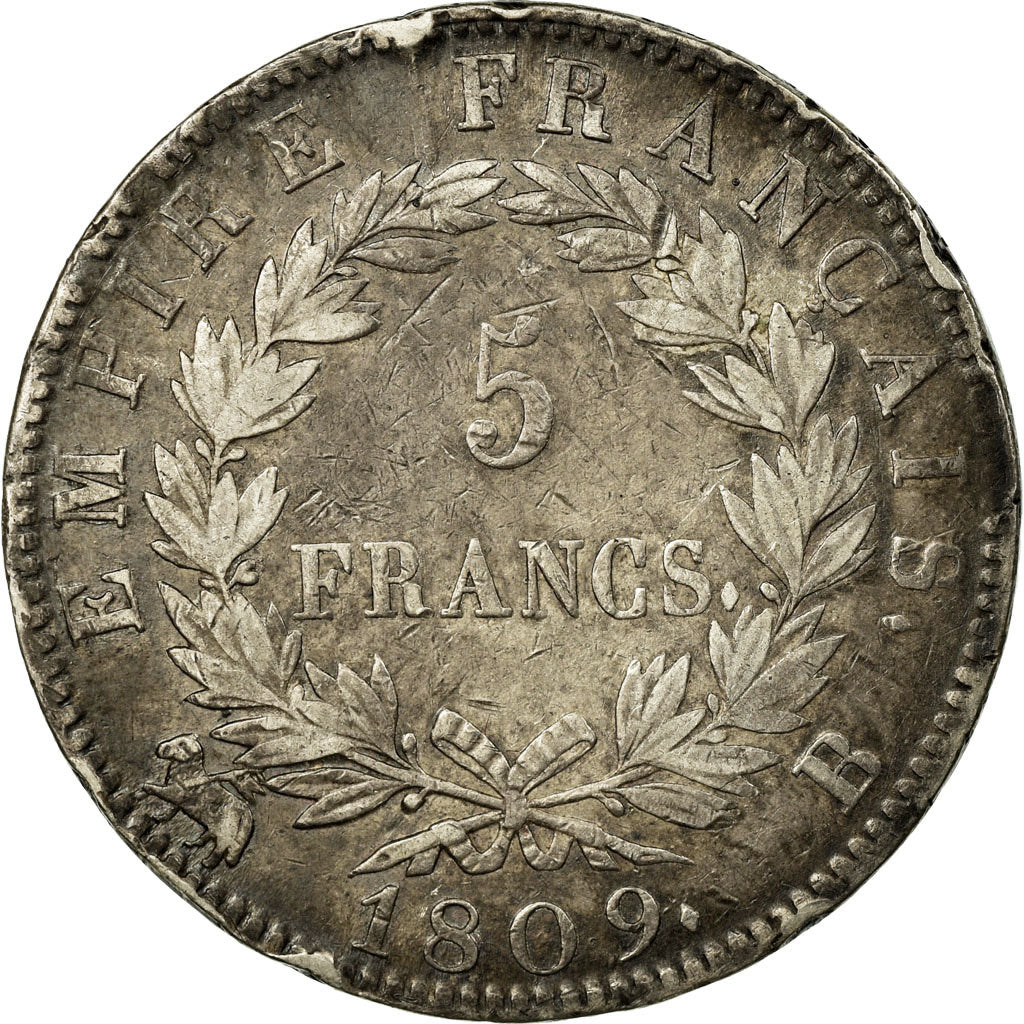 Moneta, Francia, Napoléon I, 5 Francs, 1809, Rouen, BB, Argento, Gadoury:584