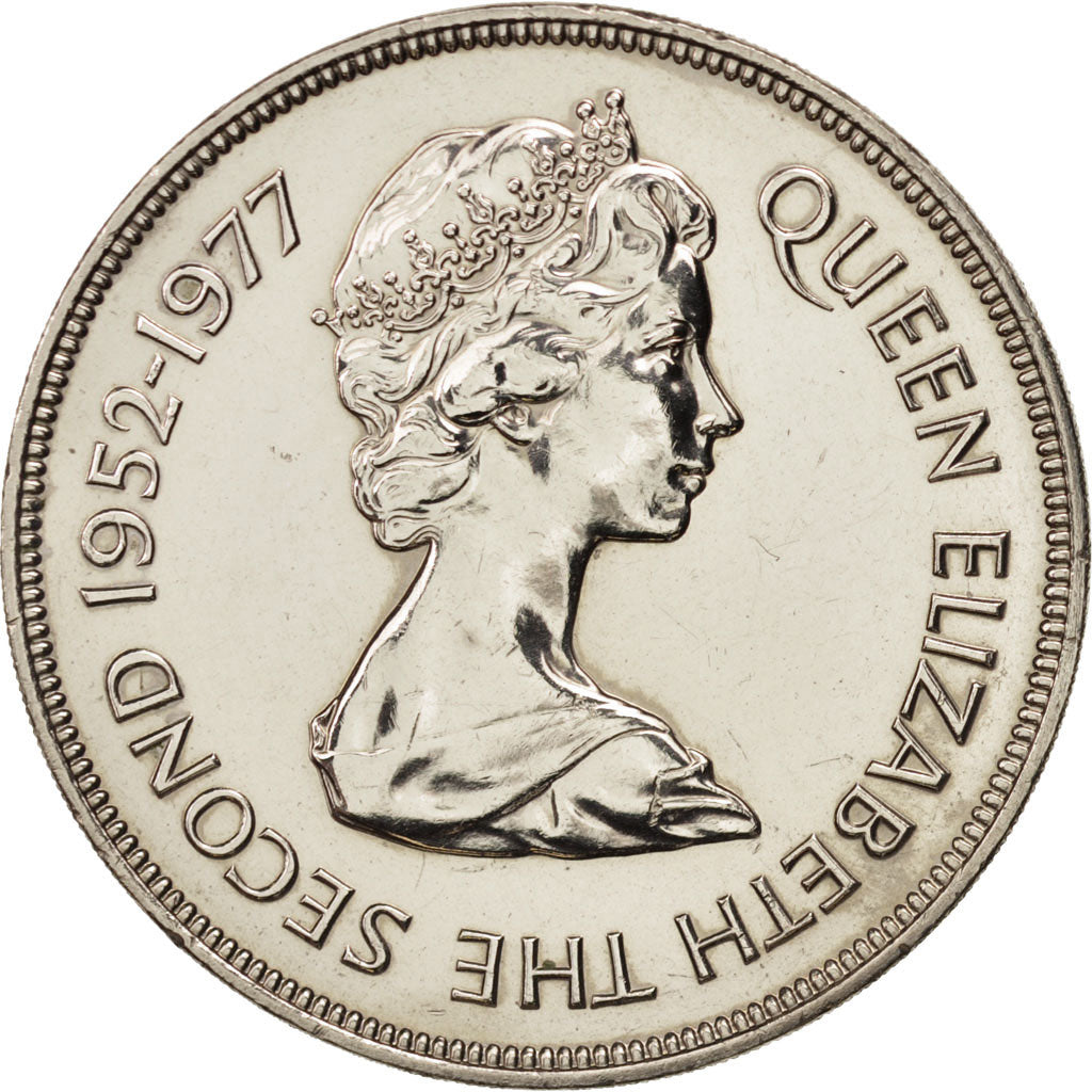Tristan Da Cunha, Elizabeth II, 25 Pence, 1977, MS(64), Copper-nickel, KM:1
