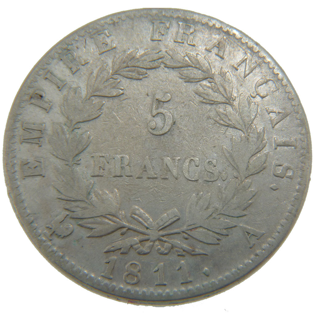 FRANCE, Napoléon I, 5 Francs, 1811, Paris, VF(30-35), Silver, Gadoury #584, 2...