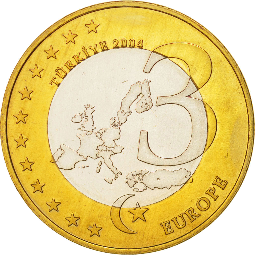 Coin, Turkey, 3 Euro, 2004, MS(63), Bi-Metallic, KM:Pn11